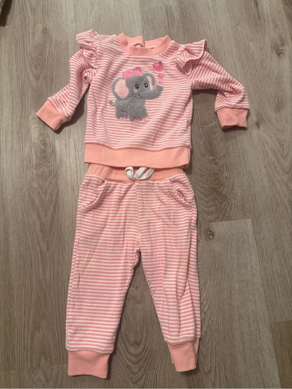 Girls Pink Striped Elephant Pajama Set